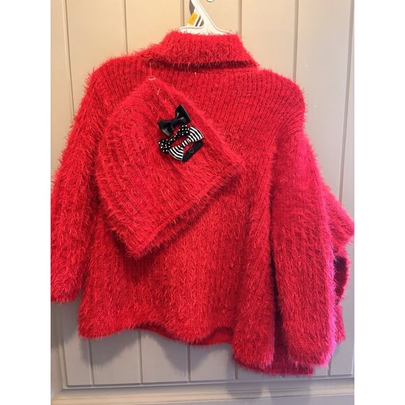Deux Par Deux Sweater Girl's Mohair Blend Floral Knit Hat Scarf Red Sz 3 - Picture 3 of 5